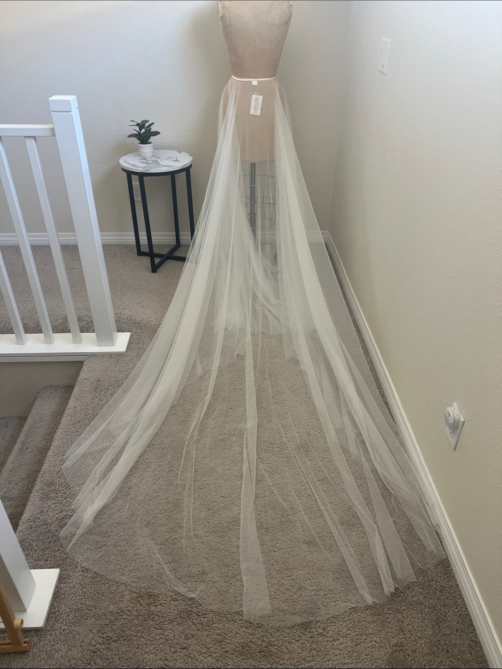 Sheer Ivory Tulle Bridal Overskirt with Train